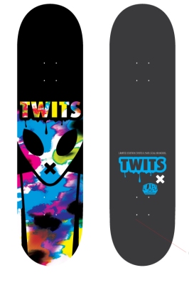 twits psychedelic techno tie-dye alien skate deck